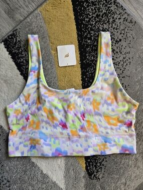 Fabletics Pastel Floral-Print Sports Bra in Lime, Lavender & Coral